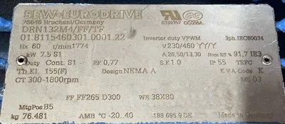 SEW-EURODRIVE DRN132M4/FF/TF Motors | ESS Industrial Equipment Sales (6)