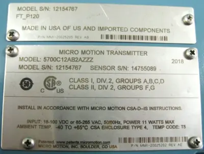 USED Micro Motion 5700 C12 AB2AZZZ AAAZZTG