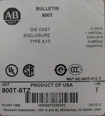NEW ALLEN BRADLEY 800T-6TZ DIE CAST ENCLOSURE SER.T 800T6TZ