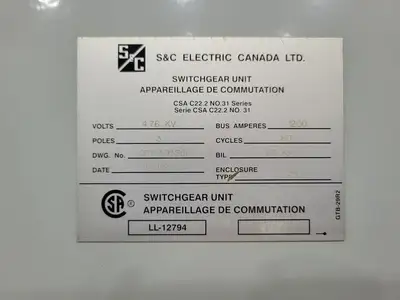 Switchgear Unit 1200A, 4.76kV