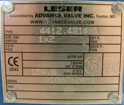 NEW LESTER ADVANCE VALVE 4412.4814-1 SAFETY VALVE 1×2 441248141