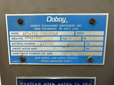 USED DOBOY PACKAGING MACHINERY INC STRATUS WRAPPER