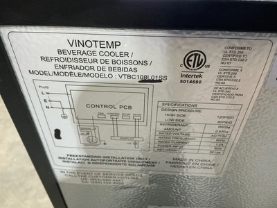 Used VINOTEMP VTBC108L01SS Display Refrigerators Michigan US | Miedema Asset Management Group #1487840