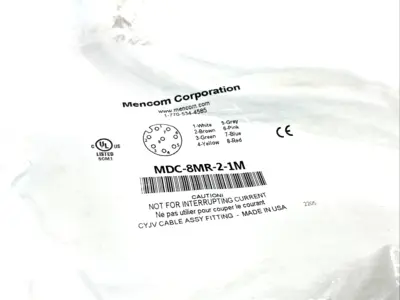MDC-8MR-2-1M | Mencom  8-Pin Micro DC M12 Male Receptacle 1/2" NPT, 1m Length - New