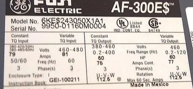 FUJI ELECTRIC 6KE$243050X1A1 AC FREQUENCY DRIVE REPAIRED