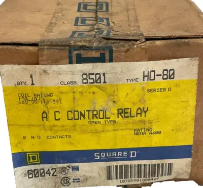NEW SQUARE D 8501-H080 CONTROL RELAY SER.D 8501H080