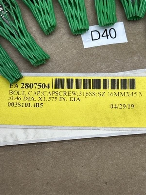 (24) Bolt Cap Screw 316SS Sz.16MMX45 0.46 Dia. X1.575” Dia