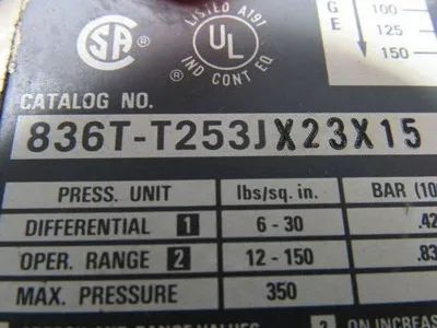 A-B Allen Bradley 836T-T253JX23X15 Style T Pressure Control Ser.A