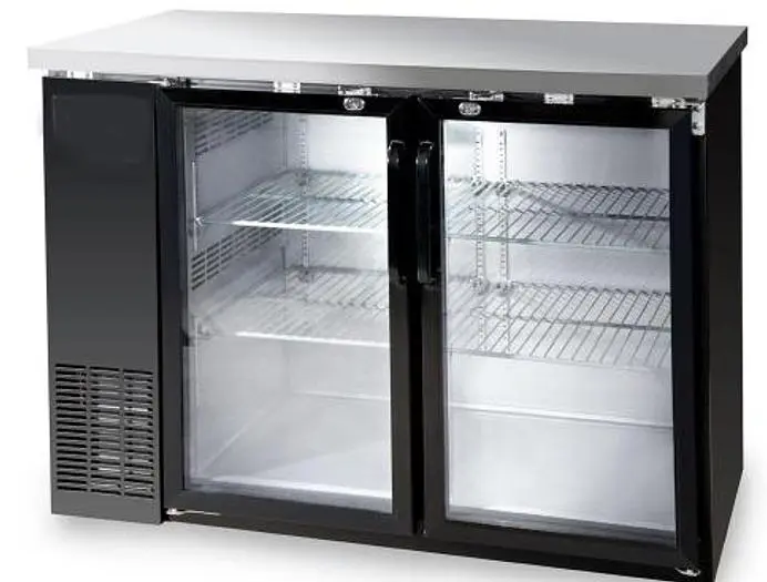 48" Glass Door Back Bar Refrigerator with Stainless Steel Top and LED Lighting -