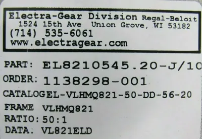 NEW ELECTRA GEAR EL-VLHMQ821-50-DD-56-20 GEAR REDUCER 50:1 EL8210545.20-J/10