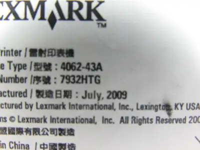 Lexmark Unisys 4062-43A Class 1 Laser Printer 110-127V 50/60Hz.
