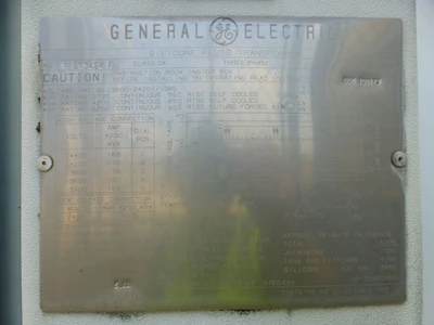 3750 KVA GE Silicone Transformer, 13.8KV Pri, 2400Y/1385V Sec