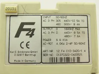 KEB 12.F4.C1D-3420/1.4 Combivert AC Drive 3PH 6.6KVA 480V 7.6A 4kW