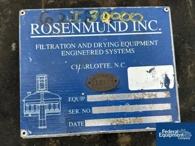 USED Rosenmund 4 Sq Meter Rosenmund Nutsche Filter Dryer, 316L S/S