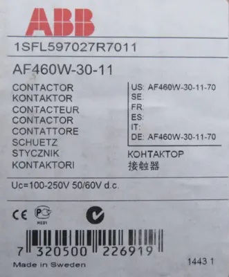 NEW ABB AF460W-30-11 CONTACTOR 1SFL597027R7011 AF460W3011