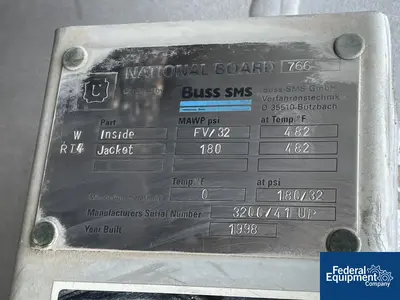 USED Buss ChemTech 320 Sq Ft Buss SMS Thin Film Evaporator, 316L S/S, 32/180#