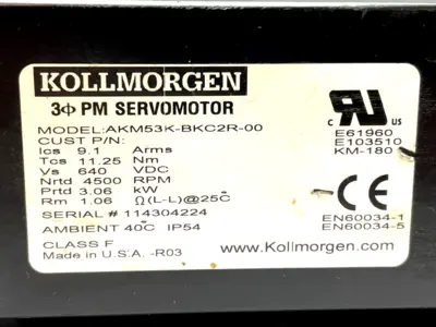 AKM53K-BKC2R-00 | Kollmorgen  Servo Motor 4500RPM 640VDC 3.06kW - For parts or not working