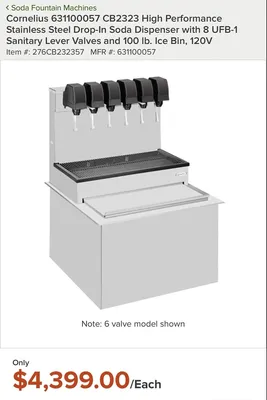 Cornelius CB2323A, 8 Flavor Soda Dispenser w/ 100# Ice Bin