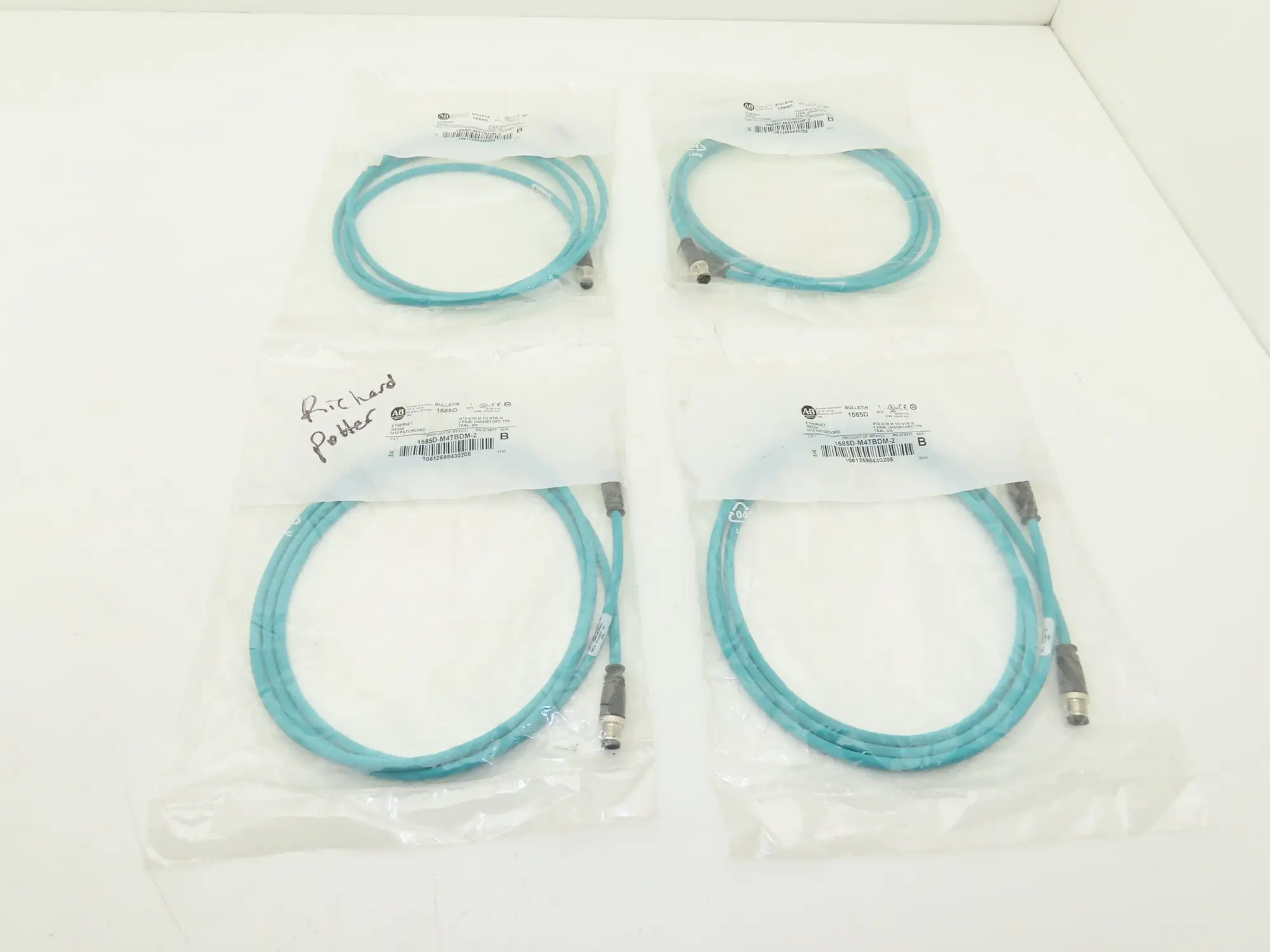 Allen Bradley 1585D-M4TBDM-2 Ethernet Media Patchcord M12 Male 2M Ser B Lot of 4