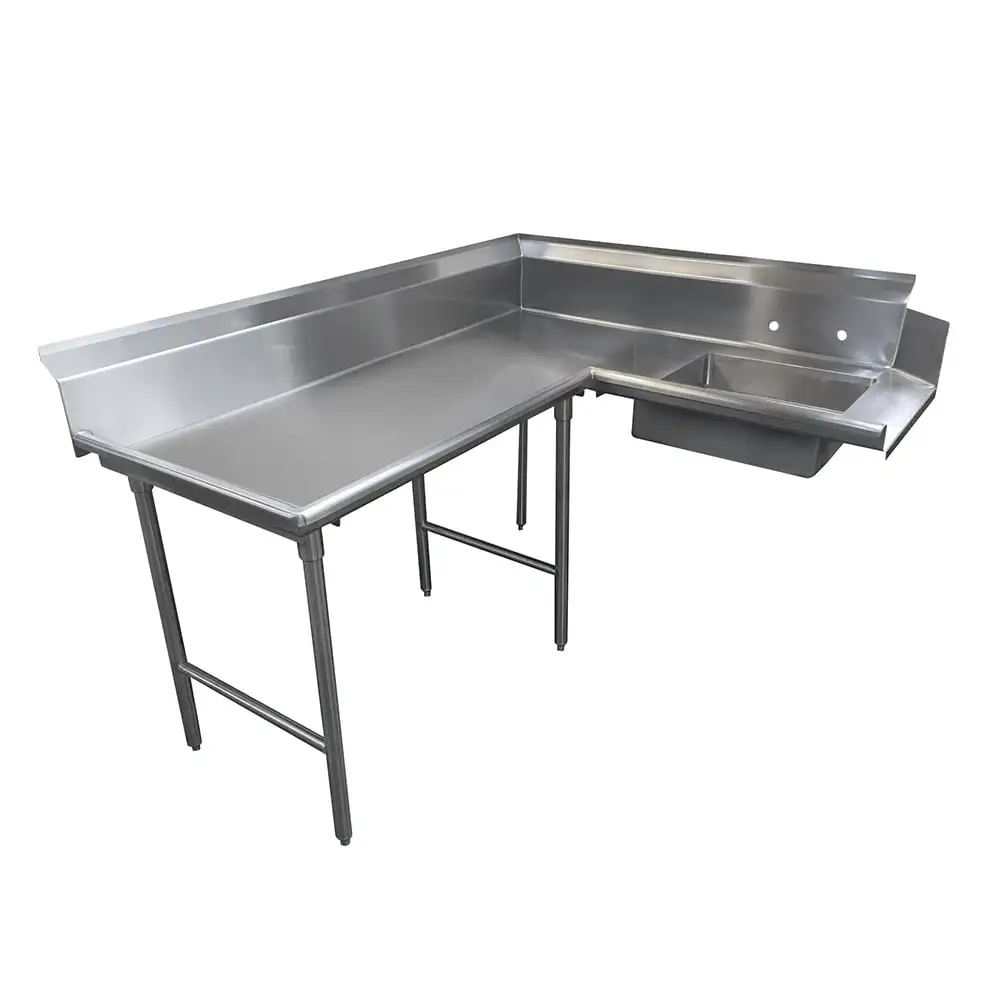 Advance Tabco DTS-K30-96L 95" L R Korner Soil Dishtable - 10 1/2" Backsplash, Stainless Legs, 14 ga Stainless