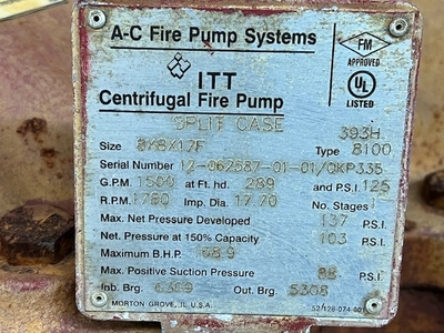ITT A-C 8100 8x8x17F Centrifugal Fire Pump