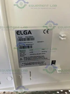 USED ELGA PR015BPM1 PURELAB PRIMA 15 WATER PURIFICATION SYSTEM W/ 25L ELGA LA611 TANK