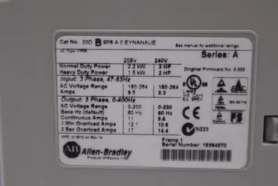 NEW ALLEN BRADLEY 20DB9P6A0EYNANAUE SER. A POWERFLEX 700S DRIVE 3 HP STOCK 4058