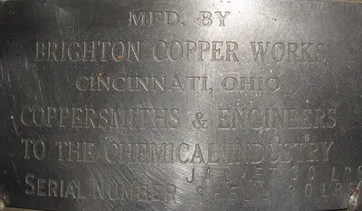 SPC3540  Distillation Column and Still 14 gallon Brighton Copper Works pot still 30 psi, Stainless Steel