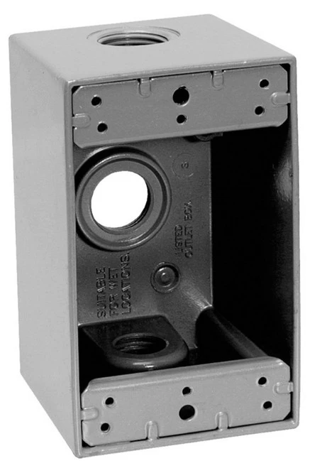 Crouse-Hinds Eaton TP7078 Weatherproof Outlet Box, 24.0 cu in, Gray, Single Gang [New]