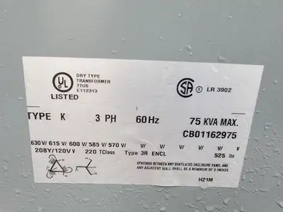 75 kVA Temporary Power Distribution Cart 600V Pri. 208Y/120V Sec.