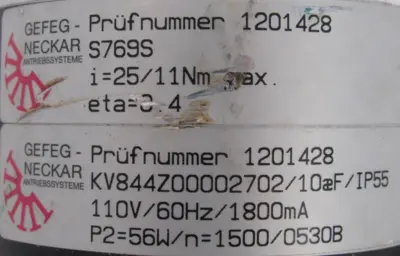 NEW GEFEG NECKAR 1201428 GEARMOTOR 110V