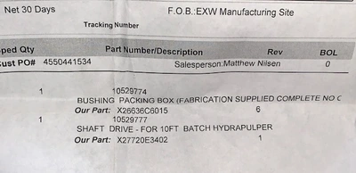 Shaft Drive for 10FT Black Clawson Batch Hydrapulper New Storeroom Spare