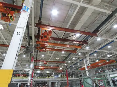 Cleveland Tramrail P&H 6 Ton Double Girder Underhung Bridge Crane 28' Span