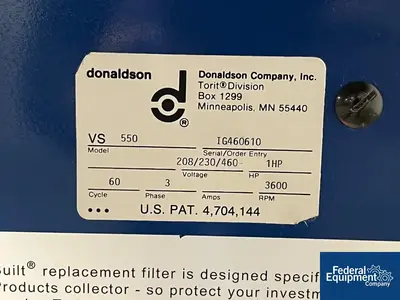USED Donaldson Torit 65 Sq Ft Torit Dust Collector, C/S, Model VS550, 1 HP