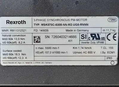 Rexroth MSK070C-0300-NN-M2-UG0-RNNN Servo Motor. Loc1F