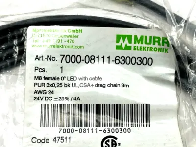 7000-08111-6300300 | Murr Elektronik  Cordset M8 Female Connector 3m Length - New