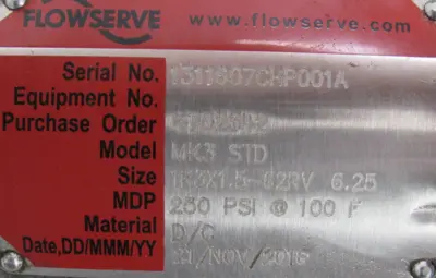 NEW FLOWSERVE MK3STD CENTRIFUGAL PUMP 1Kx1.5-62RV 6.25