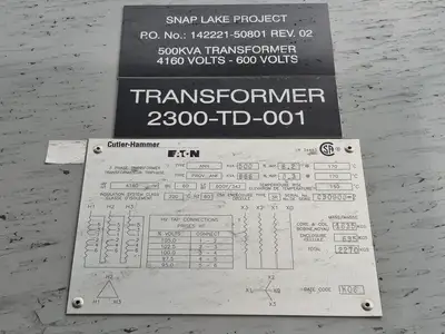 500 kVA Transformer, 4160 pri. volts, 600Y/347 sec. volts in 3R Enclosure