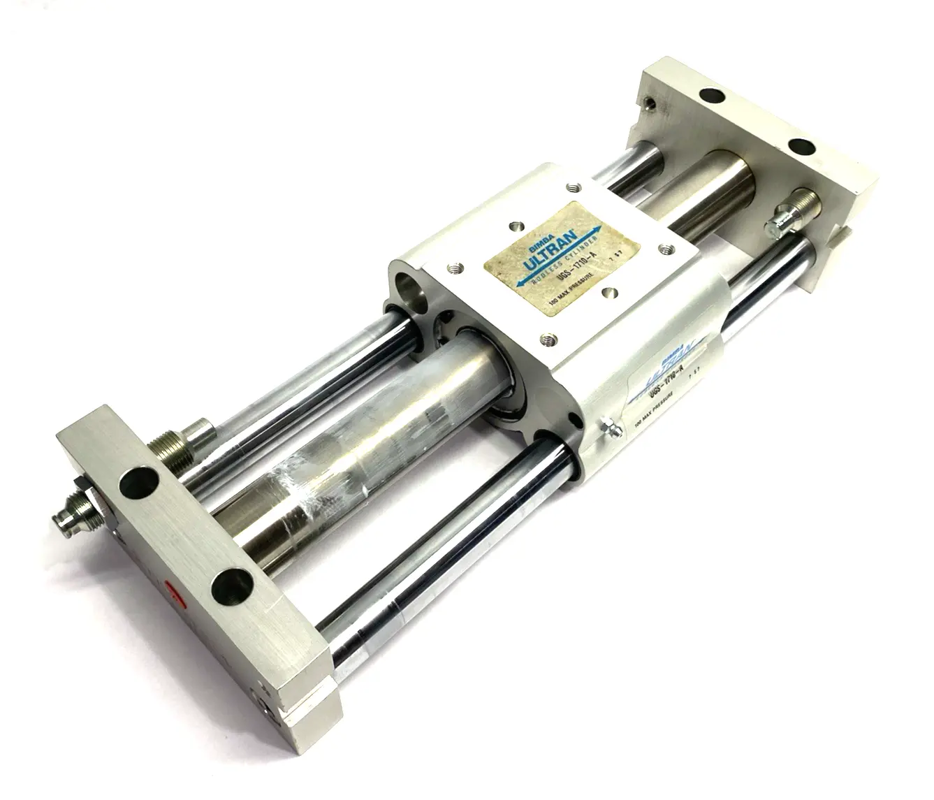 USED BIMBA ULTRAN GOLD COUP. STRENGTH RODLESS SLIDE CYLINDER, DBL-ACTING