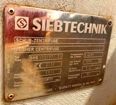 Siebtechnik Tema SHS 903/970-ZK 2-stage pusher centrifuge, 1.4581 SS.