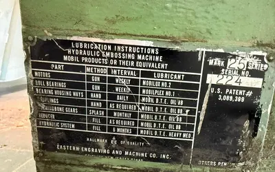 USED EASTERN ENGRAVING AND MACHINE CO. INC. HYDRAULIC EMBOSSING MACHINE