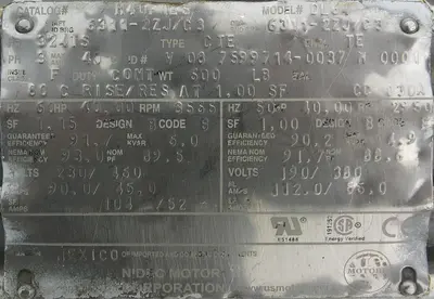 SPC9286  Mill 40 hp Chemicolloid Industries colloid mill model SD40, 316 SS
