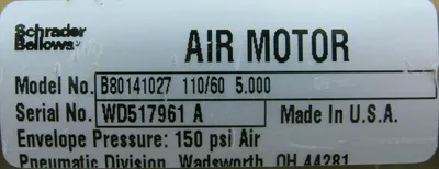 NEW SCHRADER BELLOWS B80141027 AIR MOTOR B80141027-110/60-5.000 B902310153