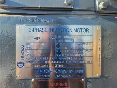 900 hp, 2300 volts, 3570 rpm, Electric Motor Type AMCA-UZ