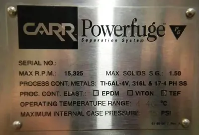 Carr P-6 Powerfuge biotech clarifier separation system.