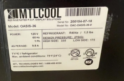 130-0142 MTL Cool Oasis-36 36” Open Air Self Contained Display Cooler