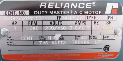 NEW RELIANCE ELECTRIC B76P3428N-SS MOTOR 1HP 230/460V 7/8" DIA. BC145T