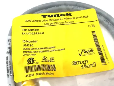 NEW TURCK EUROFAST SENSOR/ACTUATOR EXTENSION CABLE 0.6M U2433-1