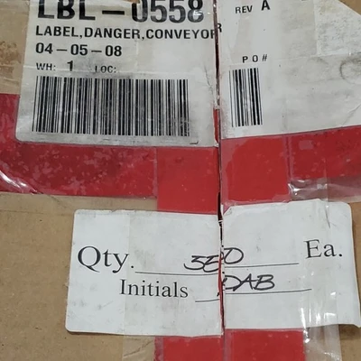 *NEW* LARGE LOT OF 350+/- DANGER LBL-0558A Exposed Conveyor Stickers + Warranty!