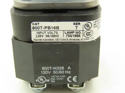 Allen Bradley 800T-PB16B Illuminated Push Button Momentary Blue 120VAC 30mm
